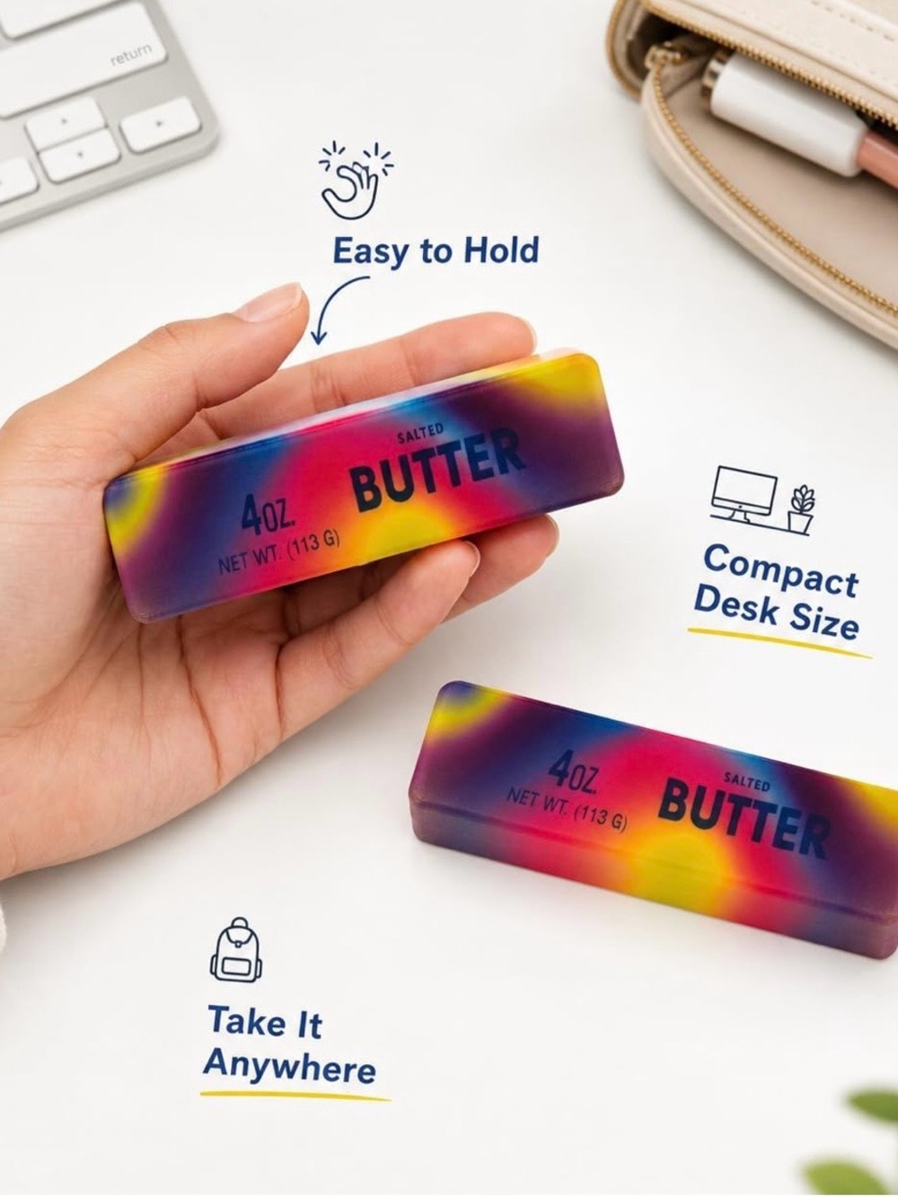 Salted Butter Squeeze Toy - Multicolor Rainbow Design. Slow rise fidget - Picture 6 of 6